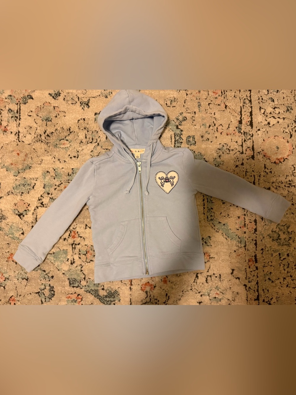 Roller Rabbit Light Blue Zip-Up Hoodie with Heart Patch like new worn one 4T